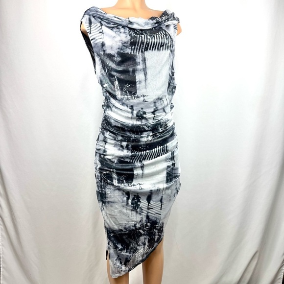 Silence + Noise Arianna Black & White Shimmer Asymmetrical Mini-Midi Dress Sz XL - Picture 4 of 16